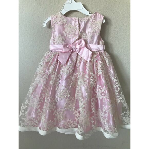 Blueberi Boulevard Pink Flower Bow Lace Overlay Sleeveless Girls Dress Size 18M - Picture 4 of 4